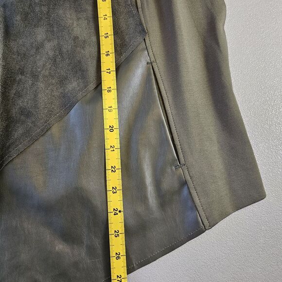 Denim‎ & Company 1X Olive Green Jacket Open Front Vegan Leather Pockets Stretch - Picture 7 of 8